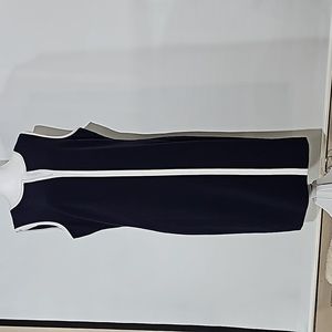 Women’s Dress Black Label  Navy blue sheath dress with white trim. Size 14